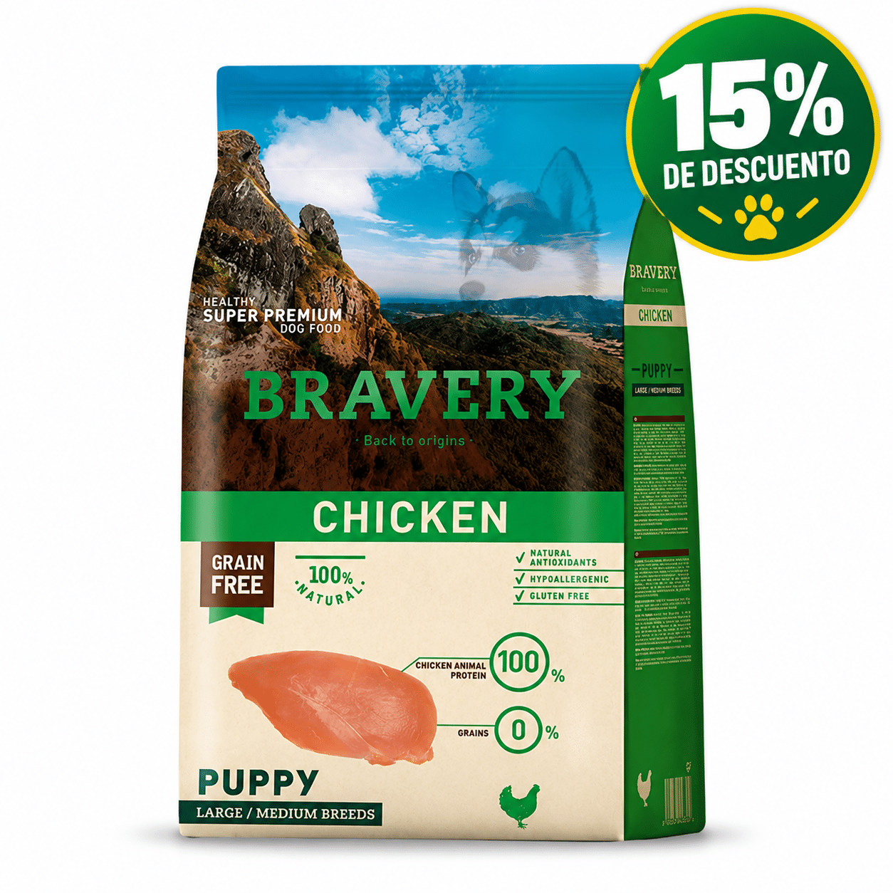 Bravery Cachorro Pollo Raza Grande y Mediana