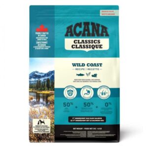 Acana Classics Wild Coast 9,7 Kg es un alimento balanceado para perros adultos, elaborado con pescados silvestres como arenque, caballa y platija. Su fórmula aporta proteínas de alta calidad y ácidos grasos Omega 3 que favorecen una digestión saludable, piel sana y pelaje brillante.