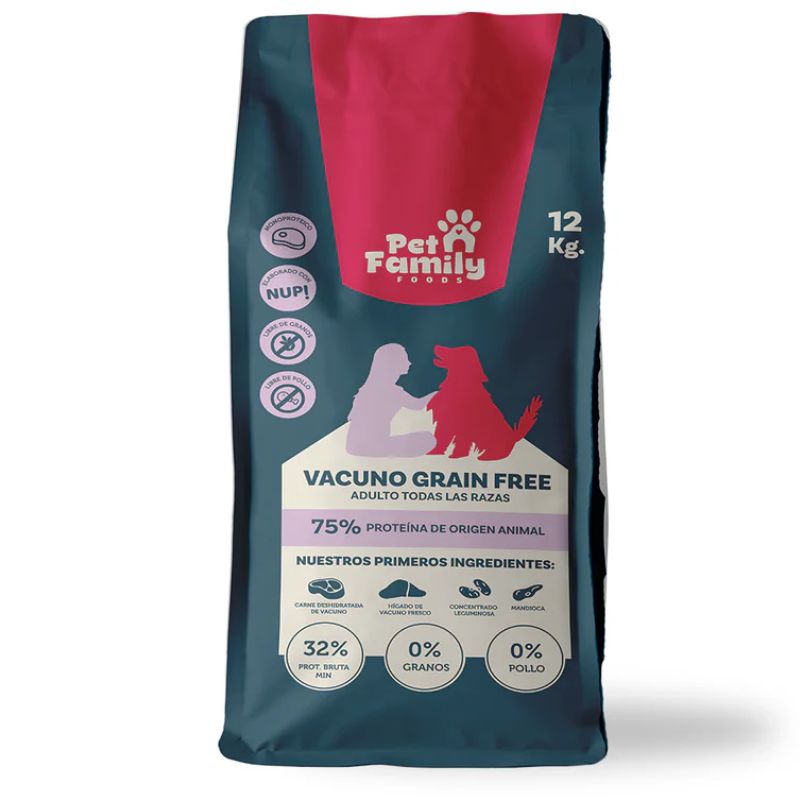 Pet Family Grain Free 12 Kg es un alimento sin granos para perros adultos